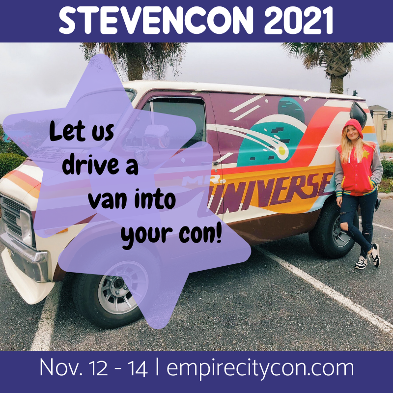 EmpireCityCon's tweet photo. Who's excited to see the amazing Mr. Universe van made by @cosplay_mutt at Empire City Con?? https://t.co/2wAcnUmpbV