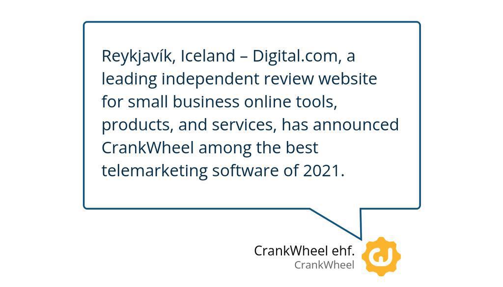 crankwheel's tweet photo. CrankWheel Named Best Telemarketing Software of 2021 by https://t.co/7uZeoGQA6u | Press Release
▸ https://t.co/FZ7orXDdjh
#TopSolutions #EffortlessScreenSharing #ReportingCapabilities https://t.co/gF12afm40b