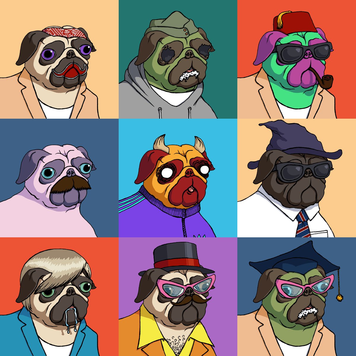 HappyPugGC's tweet photo. New gang of pugs is on the roll
##0405-0413

#HappyPug at @opensea marketplace 
#OpenSeaNFT #pug #NFT #NFTCommunity

https://t.co/YDE6ENiDJH https://t.co/n4Ka4lP9oz