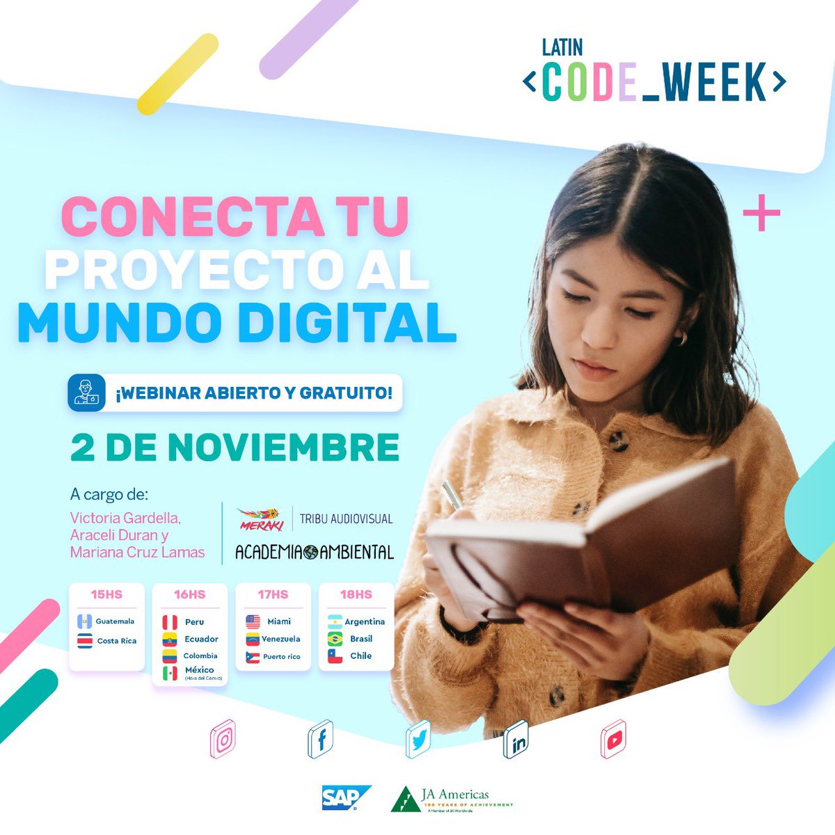 👉🏼 ¡Atención #LatinCoders! Webinar: Comunica tu proyecto 📣 

Los invitamos a sumarse al webinar que los ayudará a posicionar tu app con impacto social en el mundo digital 📲. 
⁣⁣ ⁣
🔗⁣⁣ Regístrate en: bit.ly/3BAkrt6

<a href="/sap4good/">SAP4Good</a> <a href="/SAP/">SAP</a> <a href="/LatinCodeWeek/">Latin Code Week</a>