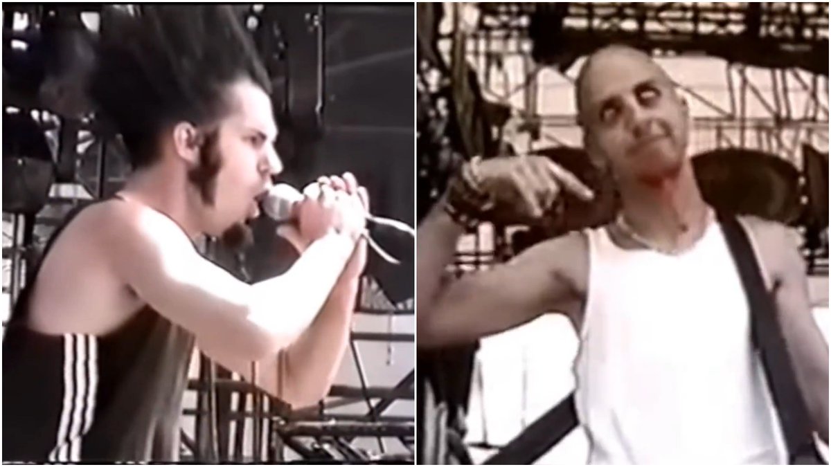 Revolvermag's tweet photo. Ozzfest '99 was fuckin' wild. Like when @OfficialStaticX  played "I'm With Stupid" with @ShavoOdadjian of @systemofadown. See it here https://t.co/ZwgAcWJytJ https://t.co/ZUULKnMp2d