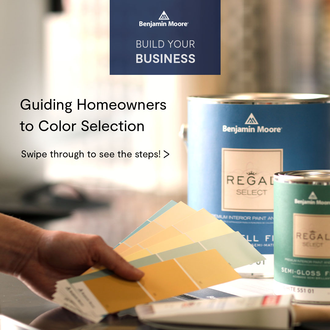 BenMoorePro's tweet photo. Have your clients been asking for help with color selection? We're here to help! Benjamin Moore has the tools to help your customers make their color decision with greater efficiency and peace of mind. Head to the link to read more: https://t.co/m9Ag1BSzis #BenjaminMoorePro https://t.co/4ggMX3jK3n