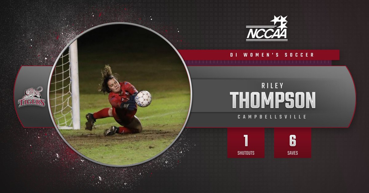 TheNCCAA's tweet photo. Congratulations to Riley Thompson of Campbellsville University, DI Women’s #NCCAASoccer (Defensive) Student-Athlete of the Week! #PlayForHim https://t.co/RV7L8FptTQ https://t.co/B8p5yjs7FG