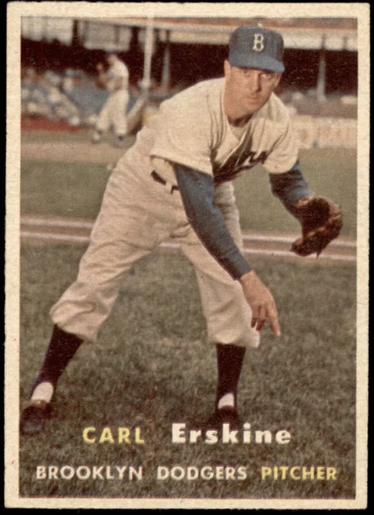 CardboardHistry's tweet photo. In 1953 #WorldSeries, this #Dodgers hurler K’d a record 14 #Yankees to break Howard’s 24 yr old mark. Ehmke was listening on his car radio w/ wife & pulled over, cut motor & listened to see if #Oisk would better him. He did & Ehmke went to move on but had killed his battery.😬😖 https://t.co/SnbhVjx0oQ