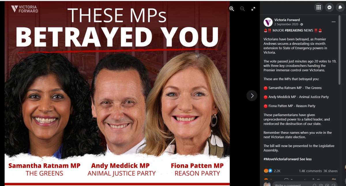 Riogallica's tweet photo. It appears that these THREE hate you having freedom!
They are responsible AGAIN, for helping #DictatorDan take away your #Freedom & #enslaving #Victorians
#Victoriajustice
#TraitorsSupportDan
Remember their names #StopVotingForThem https://t.co/U4irzOnKZ3