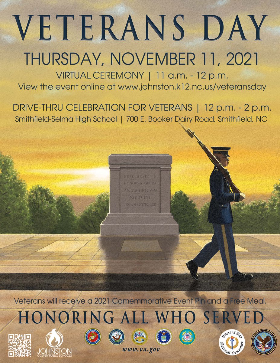 We hope you will join us for our annual Veterans Day ceremony on Nov. 11! The ceremony will be livestreamed at 11:00 AM on our Facebook and YouTube pages. Following the online celebration, we invite all Johnston County veterans to <a href="/SSS_Spartans/">SSS High School</a> for a curbside meal from 12 -2 PM.