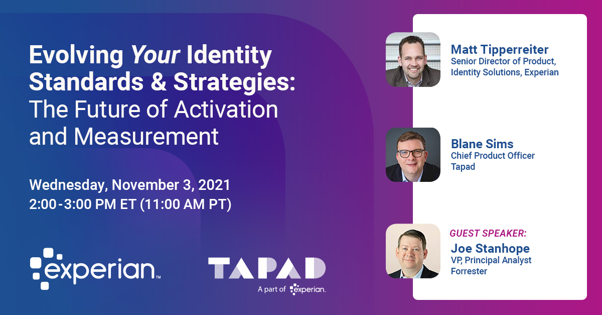 📢 Join <a href="/forrester/">Forrester</a>, <a href="/Experian/">Experian</a>, and @Tapad for an enlightening conversation about the future of consumer identity, #marketing activation and measurement using trustworthy #data. Register now: goto.webcasts.com/starthere.jsp?…