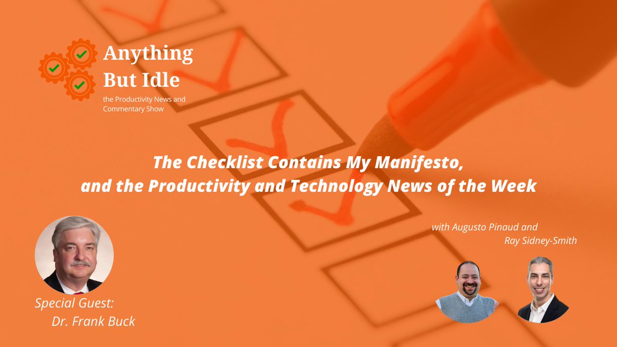 anythingbutidle's tweet image. REMINDER: Join @rsidneysmith @apinaud @DrFrankBuck at 6p EDT (in ~1.5 hours) for our live show, covering the #productivity and #technology news of the week! Watch: anythingbutidle.com/live