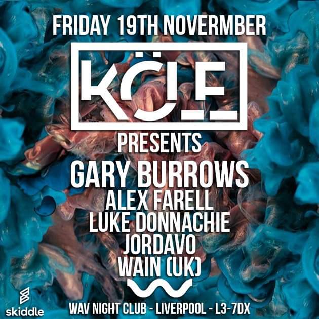 Buzzing to be back playing for Kole on Friday the 19th of November at WaViverpool. I'll be alongside these bad boys Alex Farrell , Luke Donnachie, Jordavo Musica and Wain uk for a slamming evening of techno. Can't wait to see you all there! #techno #garyburrows #kole