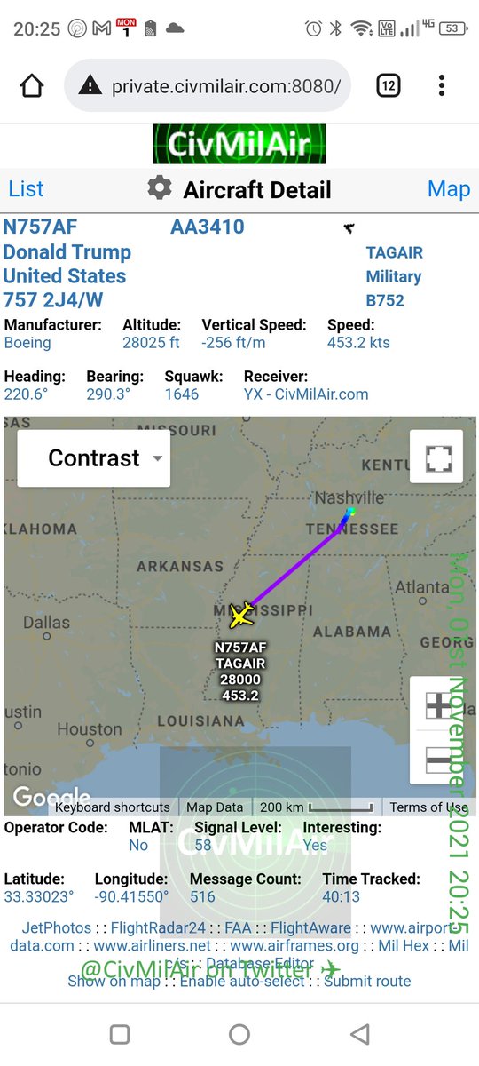 CivMilAir's tweet photo. ๐คก #AssHoleOne on the move again out from Nashville, heading over Mississippi... https://t.co/2yMUcj32R5