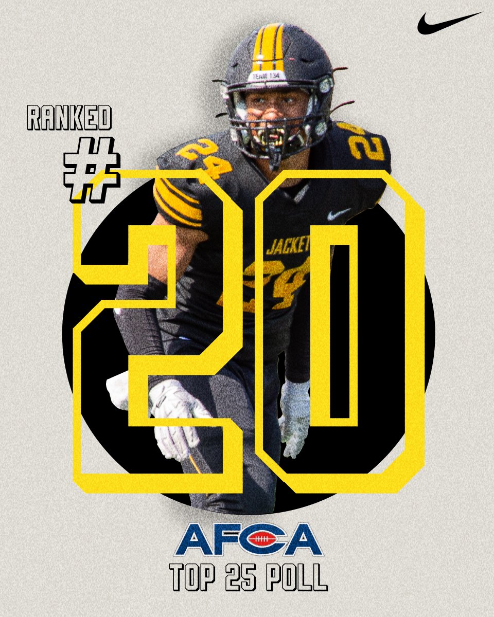 RMCfootball's tweet photo. MOVING ON⬆️

Jackets check in at #⃣2⃣0⃣ in this week's AFCA Coaches' Top 25. https://t.co/fEgSrZ49s4