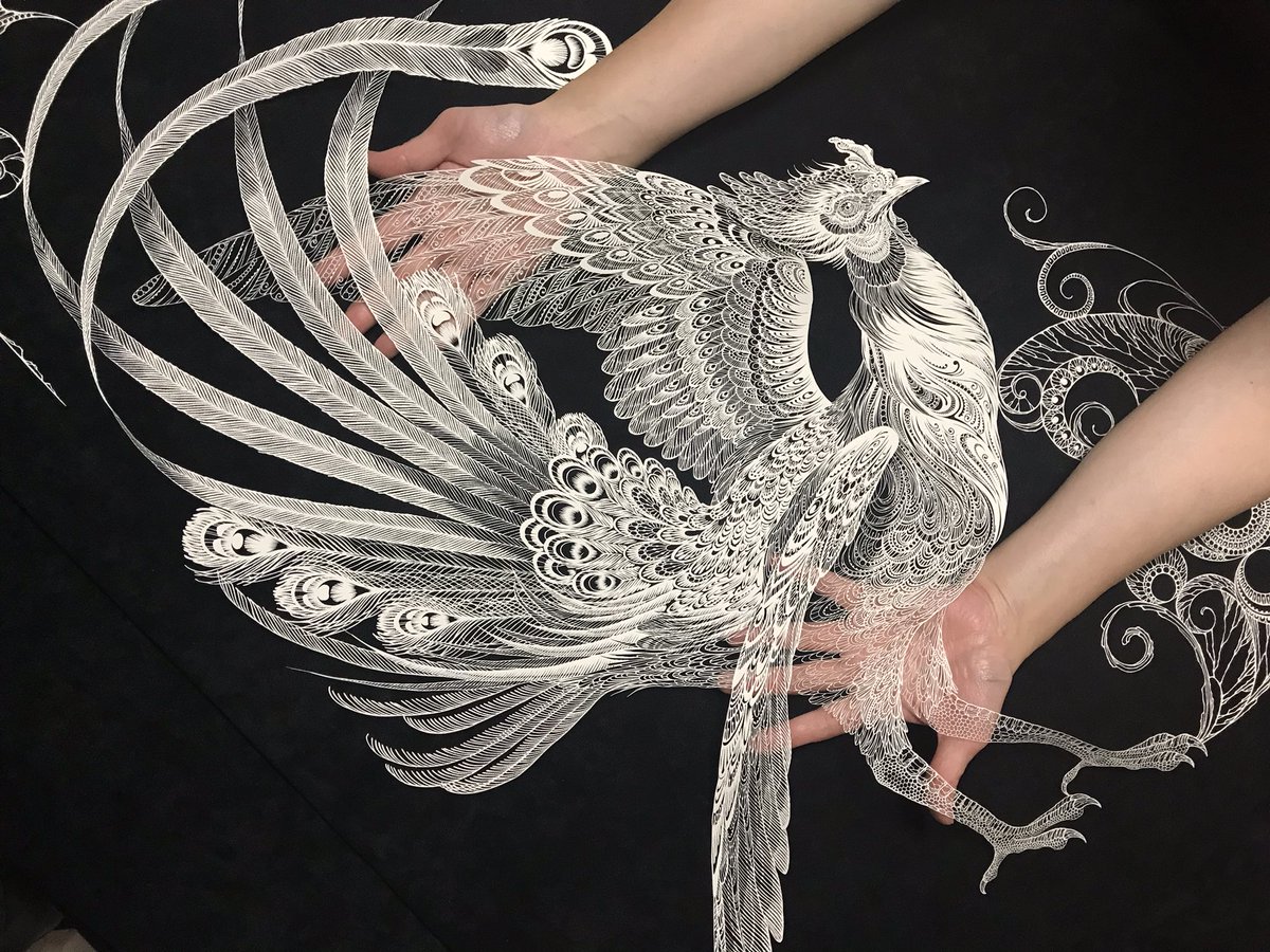 「A2サイズの紙で海蛸子を作った時「こんな大きな紙で切り絵を作るなんて果てしない…」|切り剣Masayo / 「切り剣 福田理代切り絵作品集」発売中のイラスト