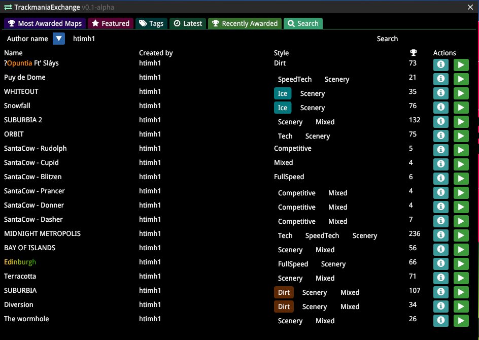 GreepTheSheep's tweet image. Been working for a new Openplanet plugin called ManiaExchange. In this plugin, you can have accees to all the maps present in ManiaExchange directly on your Trackmania. You can filter maps by most awarded, by tags or simply by name.
And you can play directly to your game!