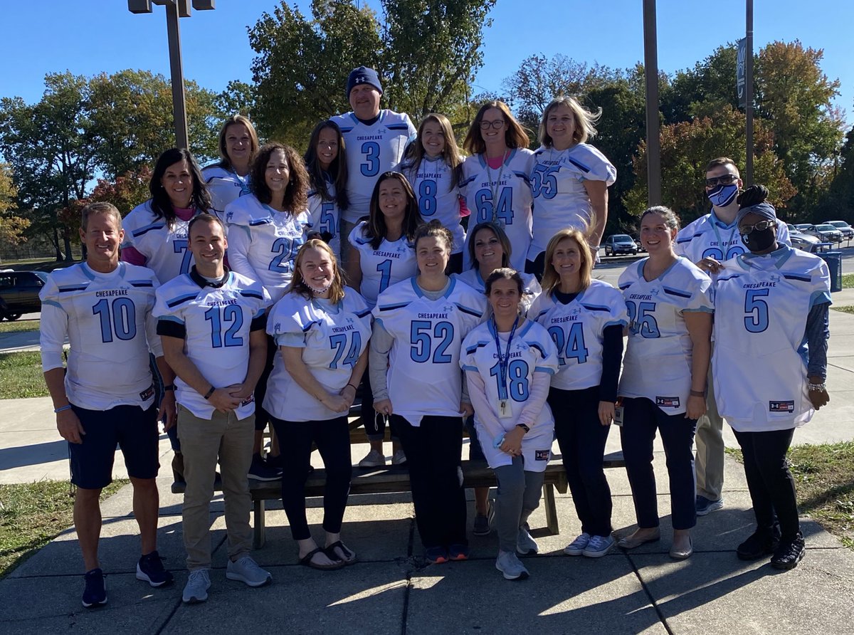 Ches_Athletics's tweet photo. These staff members were asked by a a member of the Football team to wear their jersey because they made a positive impact in their high school life. A big shout out to these special staff members. @AACPSAthletics @AACountySchools  #denabowl @IMChesapeakeHS #cougarpride https://t.co/XzHP8YFdbG