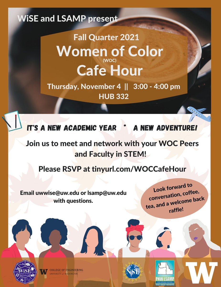 UWwise's tweet photo. Interested in meeting your women of color peers and faculty?  Come to our WOC Cafe Hour this Thursday, November 4 from 3:00-4:00pm in HUB 332!  RSVP: https://t.co/buZx8TTFHn https://t.co/3pPACnmAew