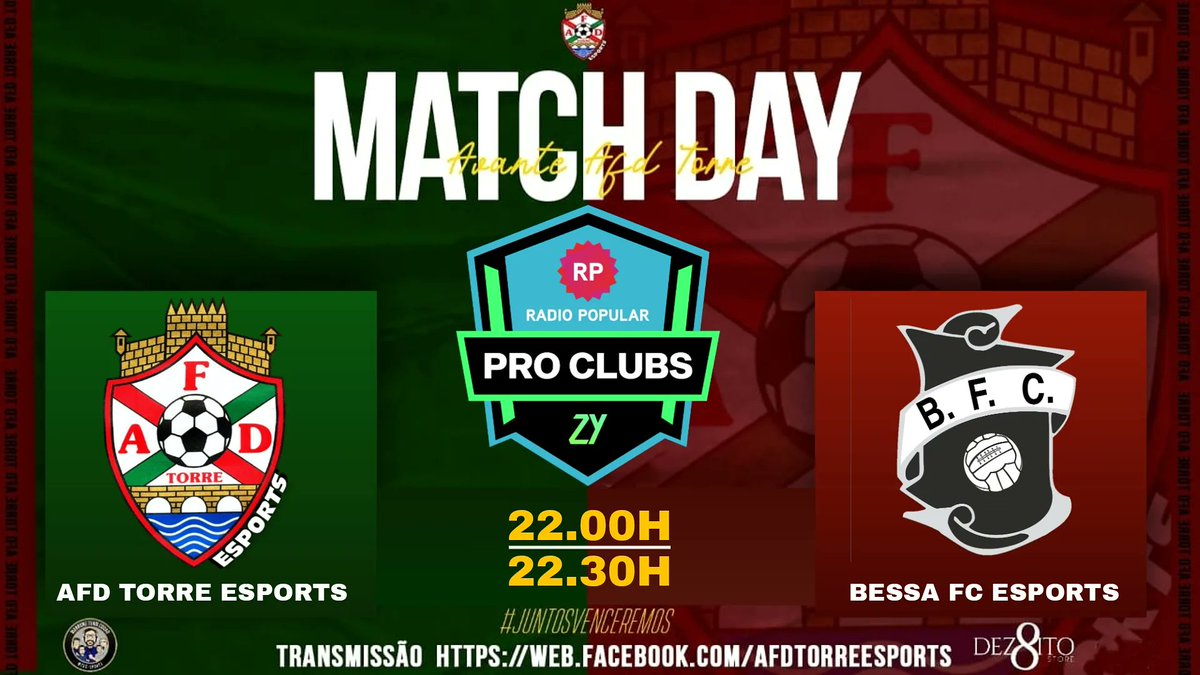 🏆⚽🎮 DIA DE JOGO 🎮⚽🏆
A nossa equipa entra hoje em campo para dois  jogos a contar para a competição da Esportzy.com  patrocinada pela Radio Popular ,frente a equipa BESSA FC, partidas que iremos fazer de tudo para trazer as duas vitórias. 

⌚22h00/22h30