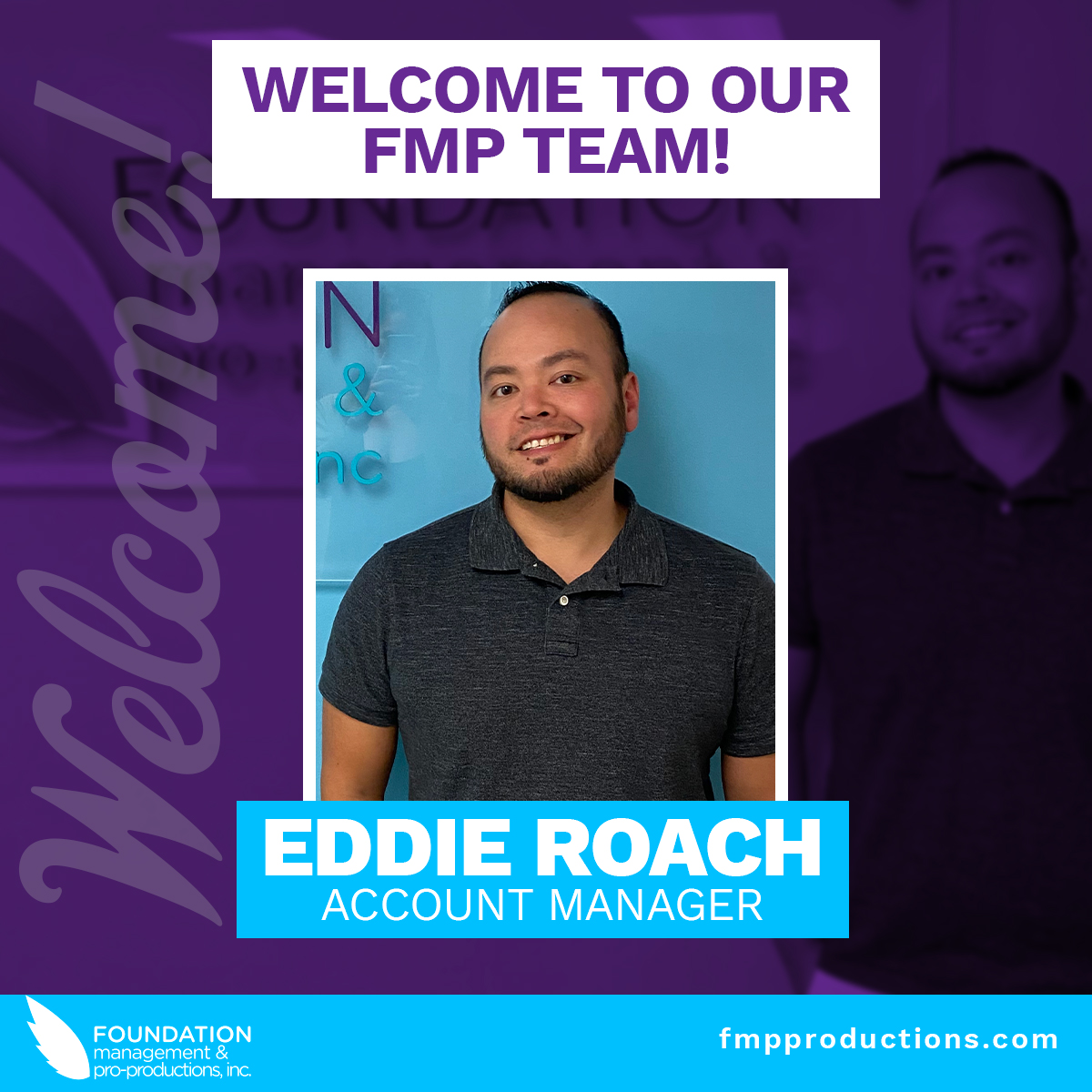 FMPProductions's tweet photo. We are excited to welcome our newest account manager, Eddie Roach! Visit https://t.co/Th9Z31wwsl to learn more about Eddie and how he will be an asset to FMP Productions and all of our clients. Welcome to the team, Eddie! https://t.co/VPlhsLP2xj