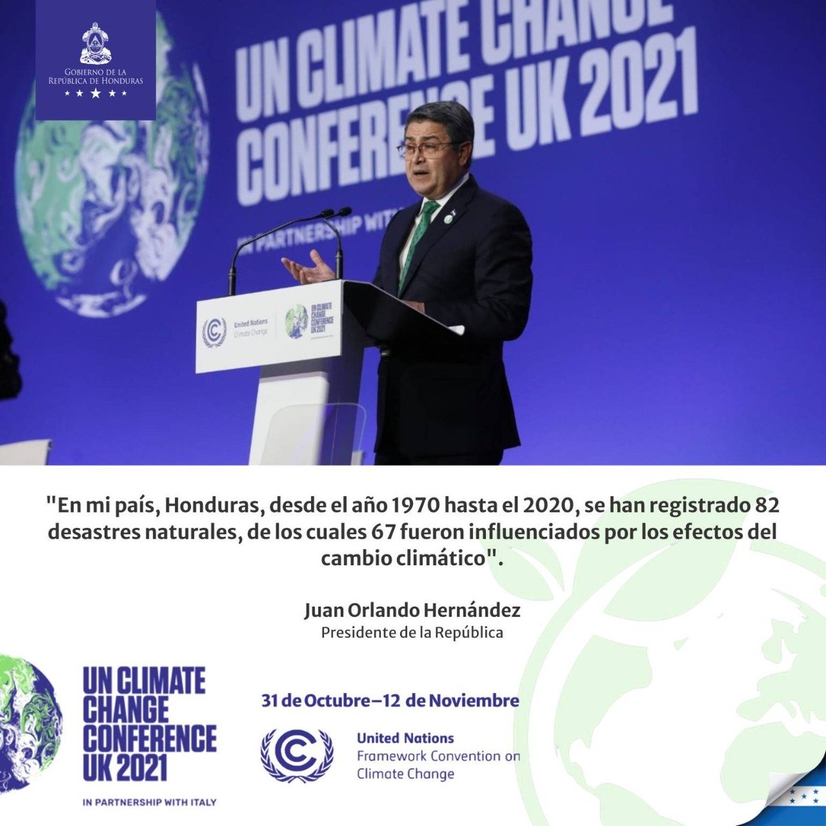 johvolvera's tweet photo. Pdte.@JuanOrlandoH ante más de 200 líderes mundiales en la #COP26:

Los resultados deben ser hoy, el mañana no existe para hacerle frente al cambio climático

#HondurasEnCOP26 

⬇️ ⬇️ ⬇️ https://t.co/3V1TwokGlG https://t.co/ZTa5JKZ6h7