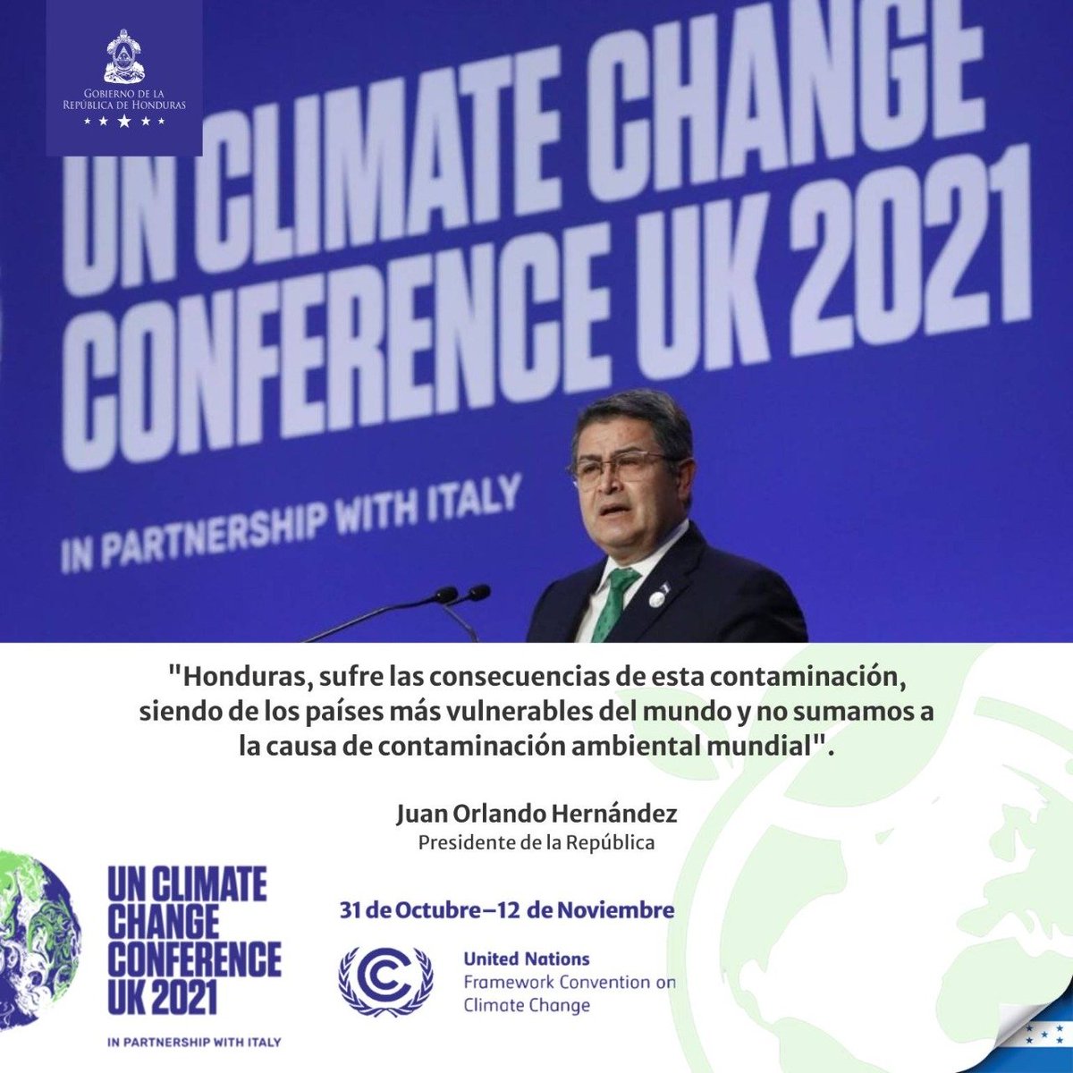johvolvera's tweet photo. Pdte.@JuanOrlandoH ante más de 200 líderes mundiales en la #COP26:

Los resultados deben ser hoy, el mañana no existe para hacerle frente al cambio climático

#HondurasEnCOP26 

⬇️ ⬇️ ⬇️ https://t.co/3V1TwokGlG https://t.co/ZTa5JKZ6h7