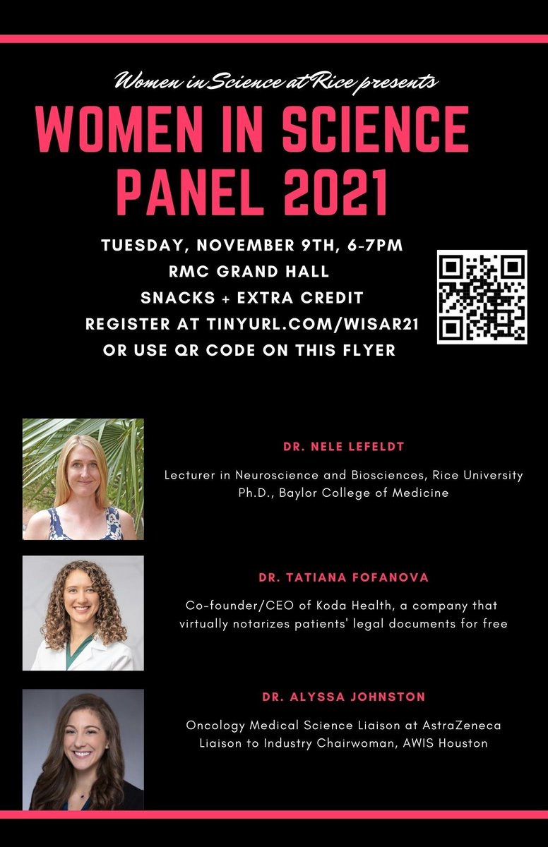 Awis_Houston's tweet photo. Please join us in career development Women in Science Panel 2021 hosted by Women In Science at Rice University on Tuesday, November 9th, 6-7 PM
#AWISGCH #WomenInSTEM #Houstonnetworking https://t.co/kbbpwz5rz6