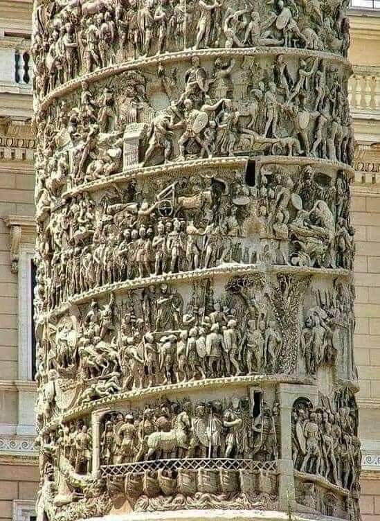 Architectural details of the column of Marcus Aurelius. Carved military scenes line this 2nd Century Column in Rome, Italy.

#archaeohistories