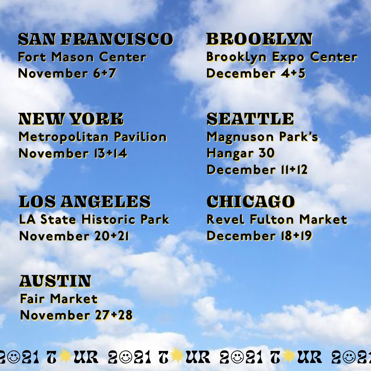 San Francisco 🌁 New York 🍎 Los Angeles 🌞 Austin 🐎 Brooklyn 🏙️ Seattle 🌲 Chicago 🌬️ Our Winter 2021 kicks off this weekend in SF and we couldn’t be more excited to see you all! 🐬 Save the date &amp; see you soon! renegadecraft.com/calendar
