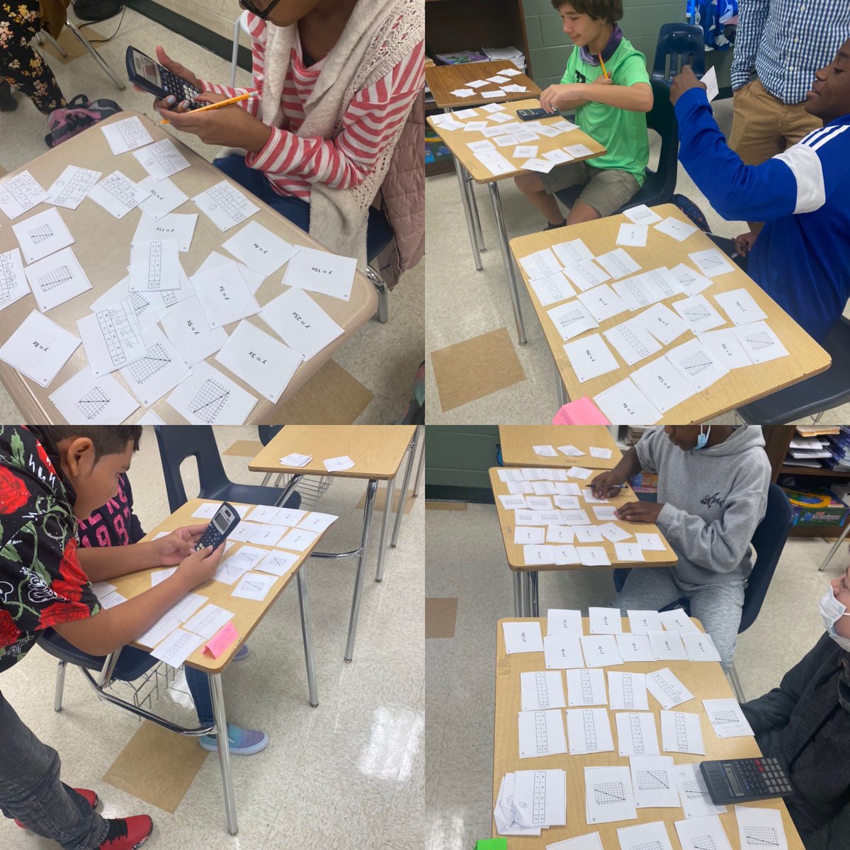 JoleenWortley's tweet photo. Math centers are my favorite! Students worked in pairs to match a proportional table, graph, and equation. They loved to do this hands on activity and to be able to talk it out! #thestjamesway #mathfun #mathcenters #talkinginmath https://t.co/1F18hSUHTE