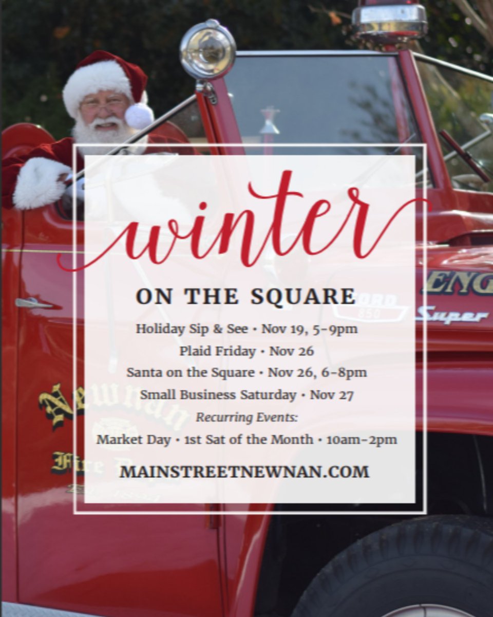 mainstreetga's tweet photo. Happy 1st Day of November 🎉! The end of the year is fast approaching...check out the events we have coming up this holiday season, starting with Market Day this Saturday from 10am-2pm! #mainstreetnewnan #ilovelocal #downtownnewnan #newnanga #cityofnewnanga #gamainst #natlmainst https://t.co/4MFunmOyQz