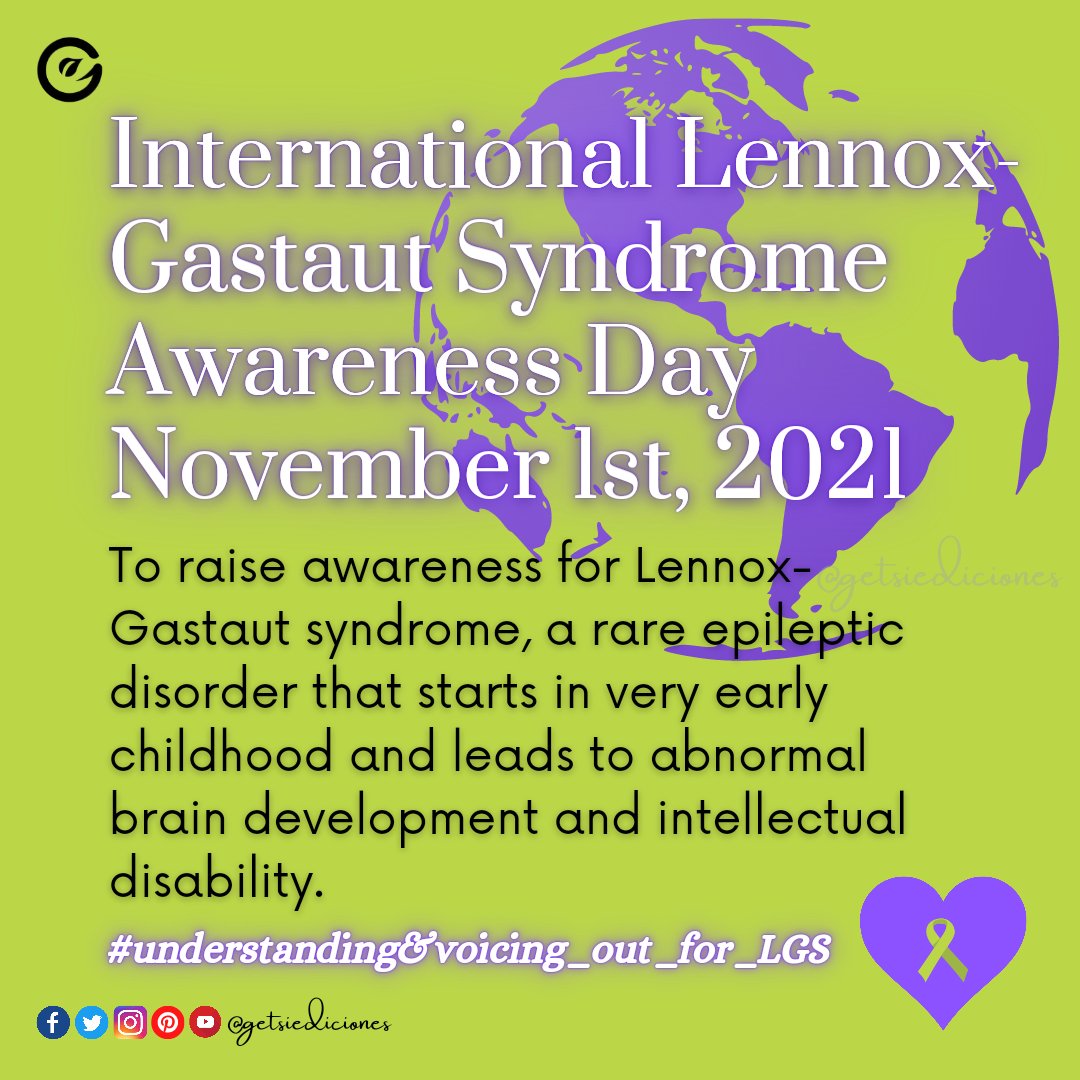 getsiediciones's tweet photo. International Lennox-Gastaut Syndrome Awareness Day, November 1st, 2021💜 
#childhoodepilepsy #childhoodepilepsyawareness #november #nov1 #LGSawareness #neuroscience #health #infants #medicalscience #Epilepsy #LennoxGastautSyndrome
#getsiediciones https://t.co/hlvqRHpin3