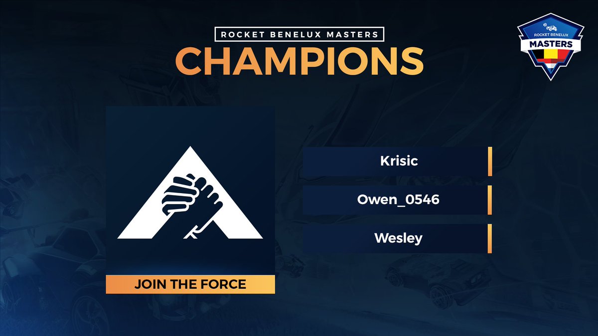 RocketLeague_NL's tweet photo. Join The Force are your October #RBMasters champions ๐ตโซ๏ธ
- @Owen_0546 and @Wesleyy_RL claim their third Benelux monthly championship ๐ฉโฝ๏ธ
- This marks @jtfgaming's second Benelux monthly title as an organisation ๐ฅ๐ฅ
Congratulations! ๐ค
#RLNL ๐ณ๐ฑ #JTFWin https://t.co/CcUSp0pRWR