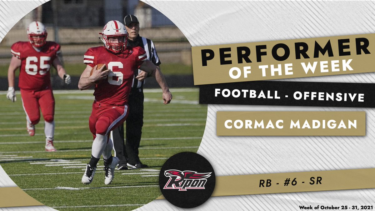 Midwest Conference (@mwcsports) on Twitter photo MWC Football Offensive Performer of the Week: Cormac Madigan, Ripon College <a href="/RiponRedHawks/">Ripon Red Hawks</a> <a href="/RiponRedHawkFB/">Red Hawk Football</a> MWC Football Offensive Performer of the Week: Cormac Madigan, Ripon College <a href="/RiponRedHawks/">Ripon Red Hawks</a> <a href="/RiponRedHawkFB/">Red Hawk Football</a>