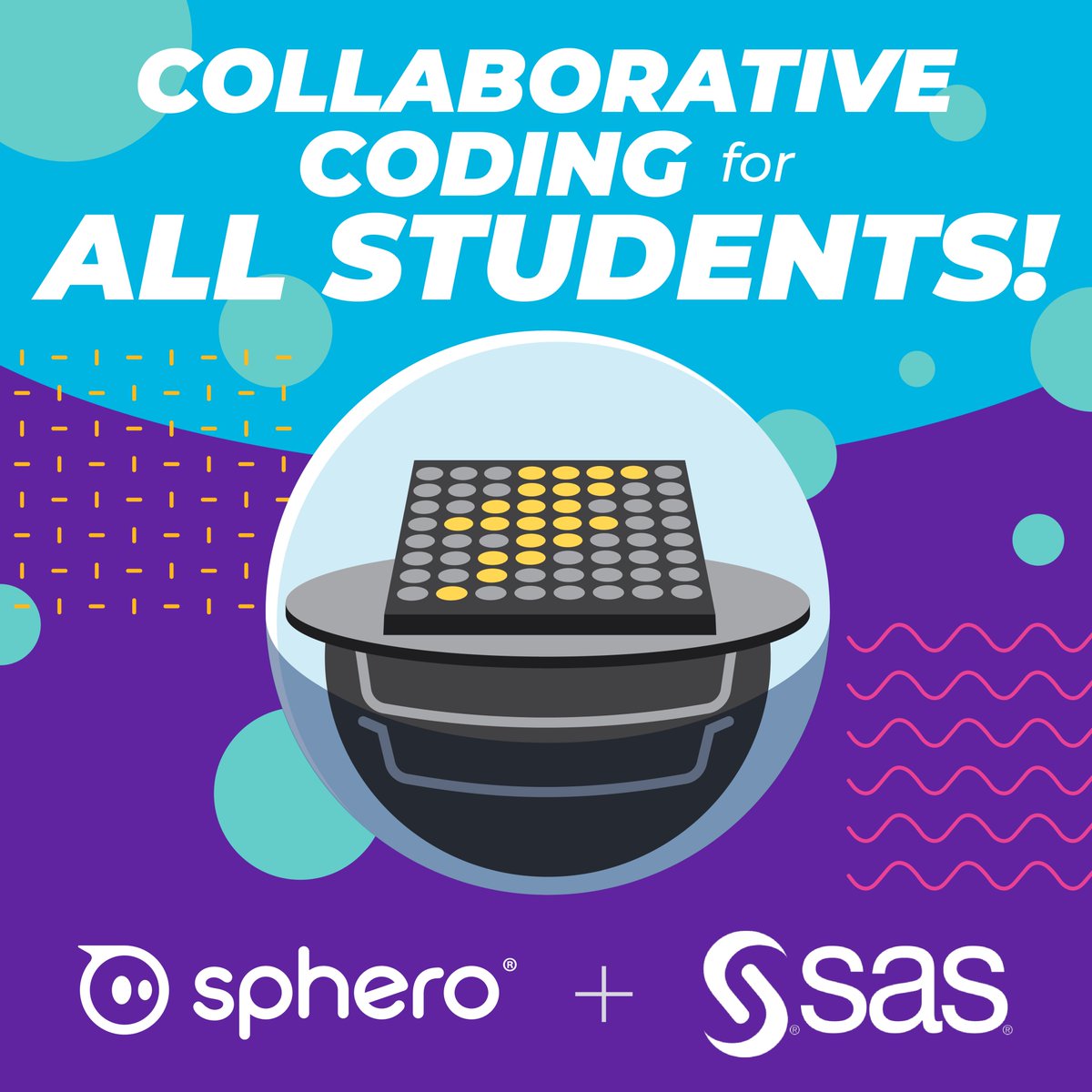 Sphero's tweet image. 2 days! We've teamed up with @SASsoftware to empower #educators to implement #computerscience education for students with visual impairments with Sphero BOLT &amp;amp; #CodeSnaps braille blocks in a FREE virtual workshop on 11/3. Learn more &amp;amp; register at 2.sas.com/6013JpTk1 #CSforALL