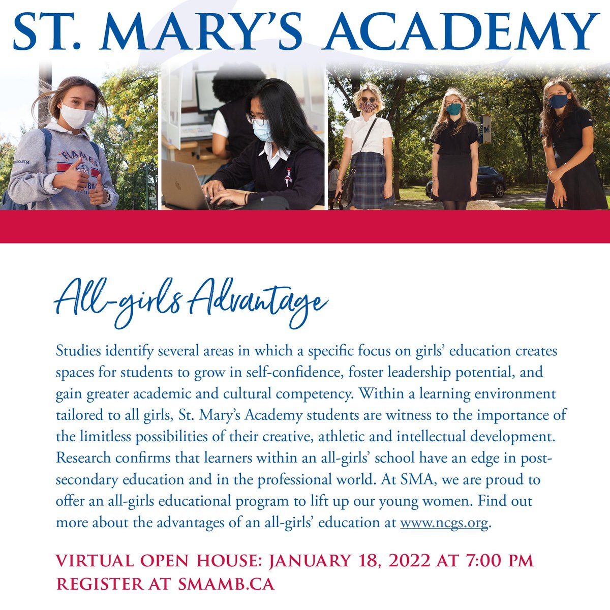Join us at our Virtual Open House on Jan 18. All interested families are welcome. Register smamb.ca/admissions/ope… 

#catholicschool #girlsschool #juniorschool #seniorschool
