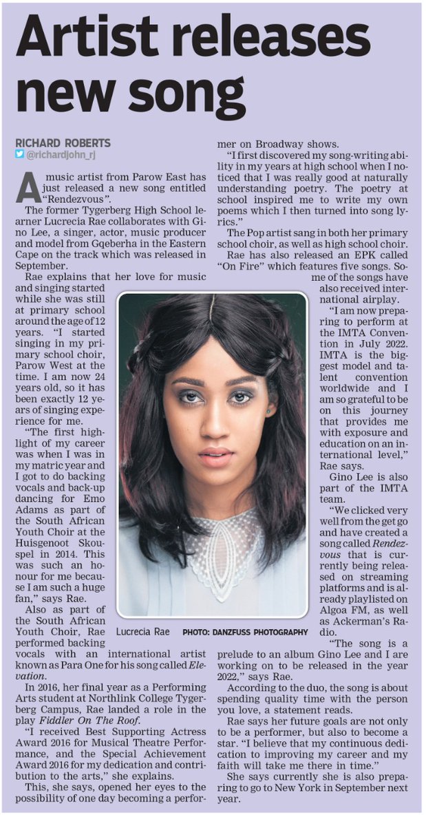 Thank you so much to <a href="/TygerBurger/">TygerBurger</a>  newspaper for really capturing the essence of where it all started for me as a artist and where I am headed to in the future. 

Such a beautiful article on my journey as well as my duet with <a href="/MrGinoLee/">Gino Lee</a>.

#tygerburger #newspaper #article