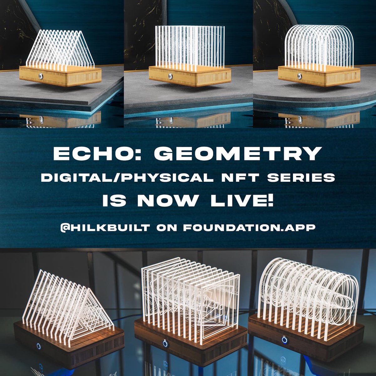 neilhilken's tweet photo. ECHO: Geometry physical/digital NFT series is live! You can check them out on @withFND here: https://t.co/XB58FjkZVn

#NFTCommunity #NFTcollection #woodworking #Animation https://t.co/xt96XcnuZI