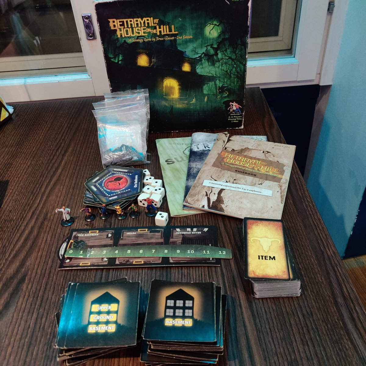 CafeBoardgameFI's tweet photo. Our game of the week matches the eerie spirit of Halloween: 
"Betrayal at House on the Hill quickly builds suspense and excitement as players explore a haunted mansion of their own design"
https://t.co/jRA5BbcZ2h 

#GameOfTheWeek #Halloween #HauntedHouse https://t.co/d75peXteF5