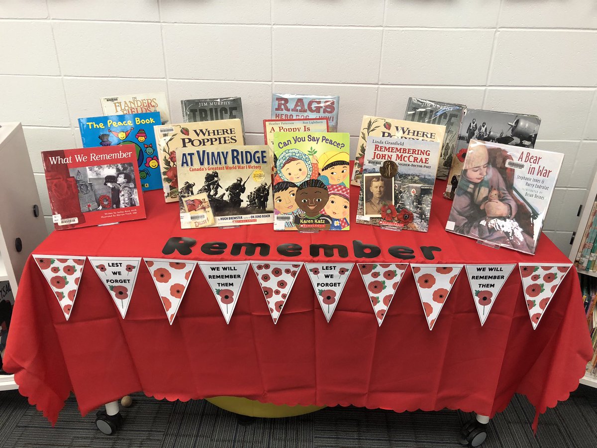 BrentwoodEIPS's tweet photo. Remembrance Day books for students to sign-out in the Commons Area #eips #commonsarea https://t.co/AdRPI0uZgI
