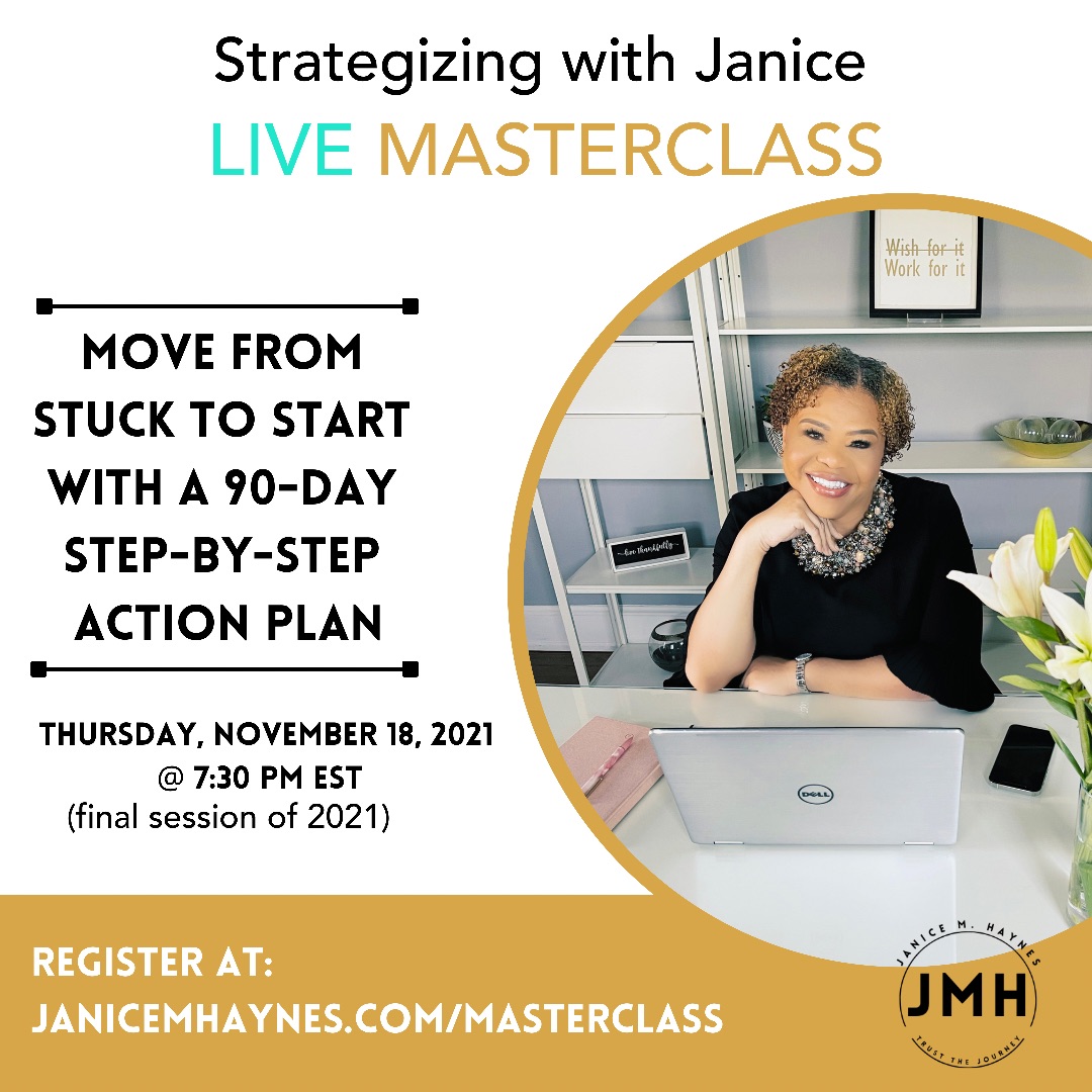 JaniceMHaynes's tweet photo. Let’s turn your vision into reality by mapping it into a step-by-step action plan. Register for Strategizing with Janice Masterclass. https://t.co/uxQmTtUsgE https://t.co/2jmEZZ6tgv