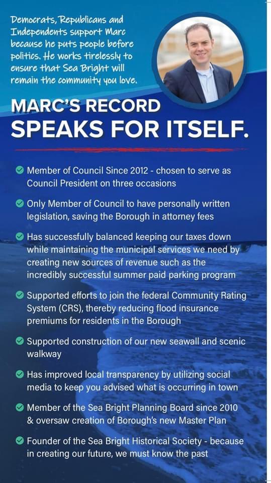 MarcLeckstein's tweet photo. Tomorrow, November 2, 2021, is Election Day and I am asking for your support on my re-election to the Sea Bright Borough Council.  If you have any questions or concerns, please do not hesitate to reach out and let me know!   #seabright #everyvotecounts #noplacelikeseabright https://t.co/1EGlXhQoBU