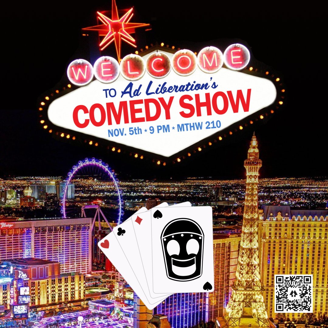 AdLibImprov's tweet photo. Join us for a night of laughs and, for legal reasons, NO gambling in MTHW 210 at 9pm. Bring a friend, a mask, and a sense of humor ♠️♣️♥️♦️ https://t.co/sO3GXJvuLl
