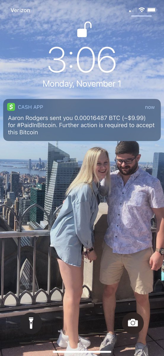 AlexMarkle_'s tweet photo. I guess I have to stop making fun of people who do social media sweepstakes because @AaronRodgers12 legitimately came through with $10 in #BTC #cashapp #ClosePersonalFriend # https://t.co/IXsgaRL5zp