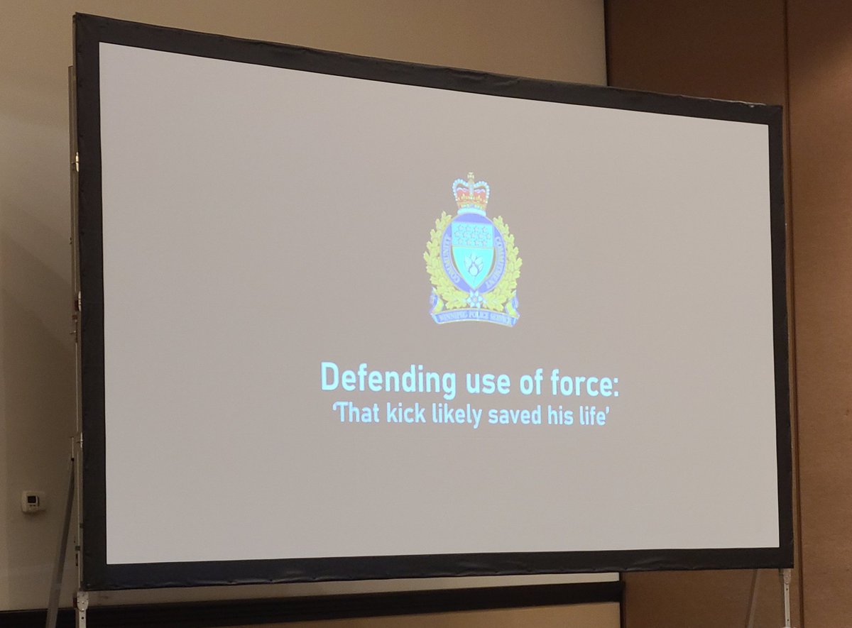 SMILEConference's tweet photo. Our first Canadian speaker @jaymurray from @winnipegpolice presenting on "Defending Use of Force: That kick likely saved his life" 
Constable Murray discusses the strategy and approach the service took to difuse public anger over the incident. 
#SMILECon https://t.co/Mr4dlR8sqY