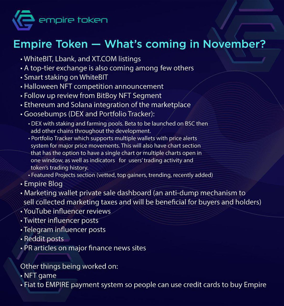 DjPrestigeUk's tweet photo. Empire @RealEmpireToken is Flying 🚀

LISTED on 
@WhiteBit 
@LBank_Exchange and @XTexchange! 

They’re releasing a multichain DEX, and a portfolio tracker! BULLISH on this also! 

💹https://t.co/kw1aR1m1RC

🌐 https://t.co/yyfTHgSDqw
TG https://t.co/BMY5BkXWkI
DYOR NFA https://t.co/O2xrq4fupN