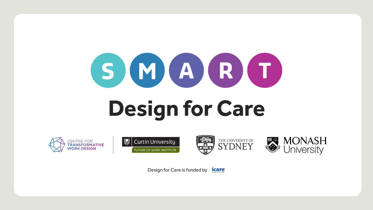 WeTransformWork's tweet image. Funded by @icareNSW, #DesignforCare is a consortium of partnership between the Centre for Transformative Work Design at @CurtinUni, @Sydney_Uni  and @MonashUni 🎓🔬
