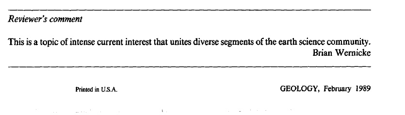Always intrigued to happen across a 'Reviewer's comment' when reading a GEOLOGY paper from the late 80's - seems to have been a short-lived phenomenon (and seemingly deployed on an ad-hoc basis?)