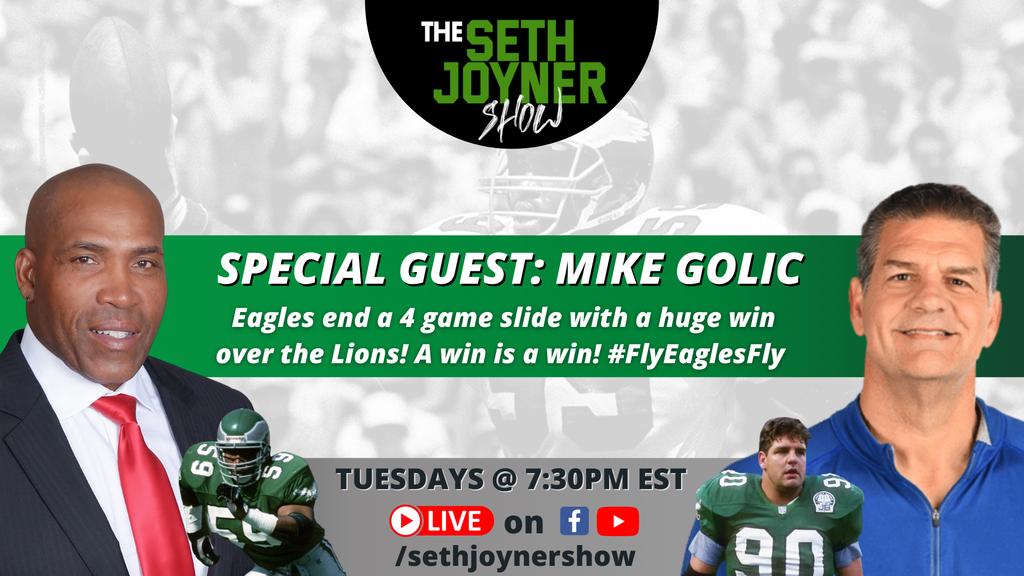 My friend and teammate <a href="/golic/">Mike Golic</a> joins me tomorrow to talk about the <a href="/Eagles/">Philadelphia Eagles</a> victory the <a href="/Lions/">Detroit Lions</a> over  and other #NFL news and happenings!! Tune in #LIVE 4:30 pm pt, 7:30 pm est :
youtube.com/c/sethjoynersh…
facebook.com/sethjoynershow/