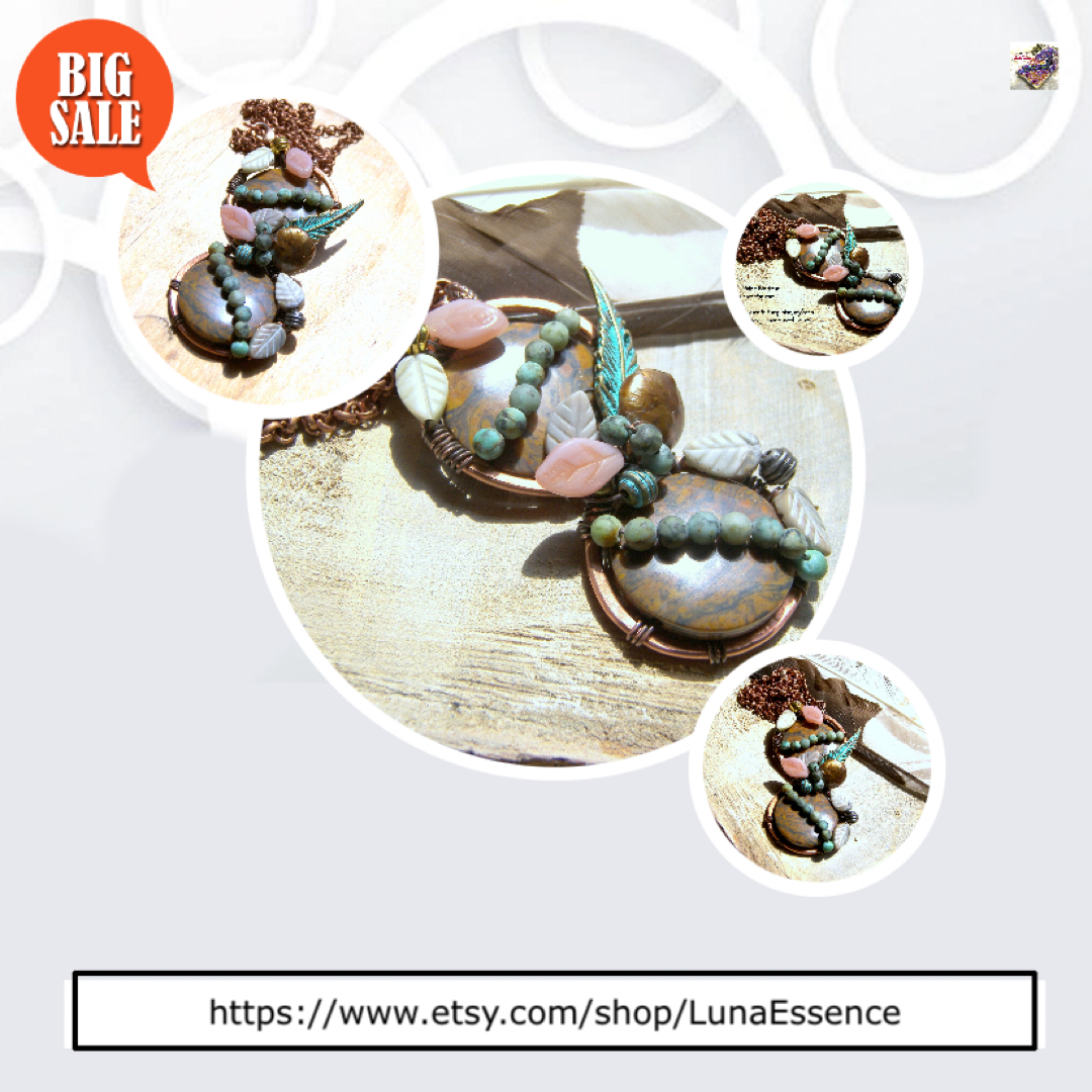 lunaessence's tweet photo. Bohemian Rainbow Jasper, Turquoise, feather, leaf, wrap Pendant #RainbowJasper #WrapPendant 
Buy here https://t.co/8BG8IYA7K3 https://t.co/SiqUj20I27