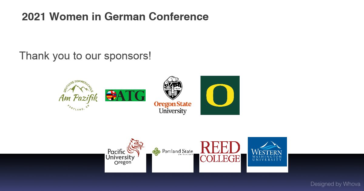 LorelyFrench's tweet photo. Special thanks to our amazing sponsors for helping make 2021 Women in German Conference possible! #WiGerman21 https://t.co/mfVr2k8ELq