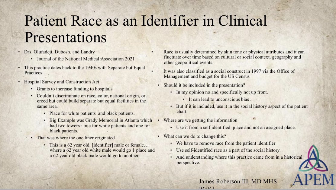 ApemResidency's tweet photo. The first installment of We The People: our resident-led Diversity-Equity-Inclusion (DEI) series, where we explore various social aspects that influence medical practice and outcomes. For this edition, Dr. Roberson investigates the use of patient race in clinical presentations. https://t.co/MmLHFupH9S
