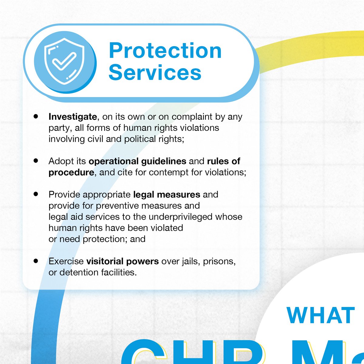 chrgovph's tweet photo. What is the CHR mandate?
Here are the services CHR offers:
#CHR101 https://t.co/EMDFS6zrdn